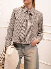 Camicia cropped check moka con cravatta - Tensione In