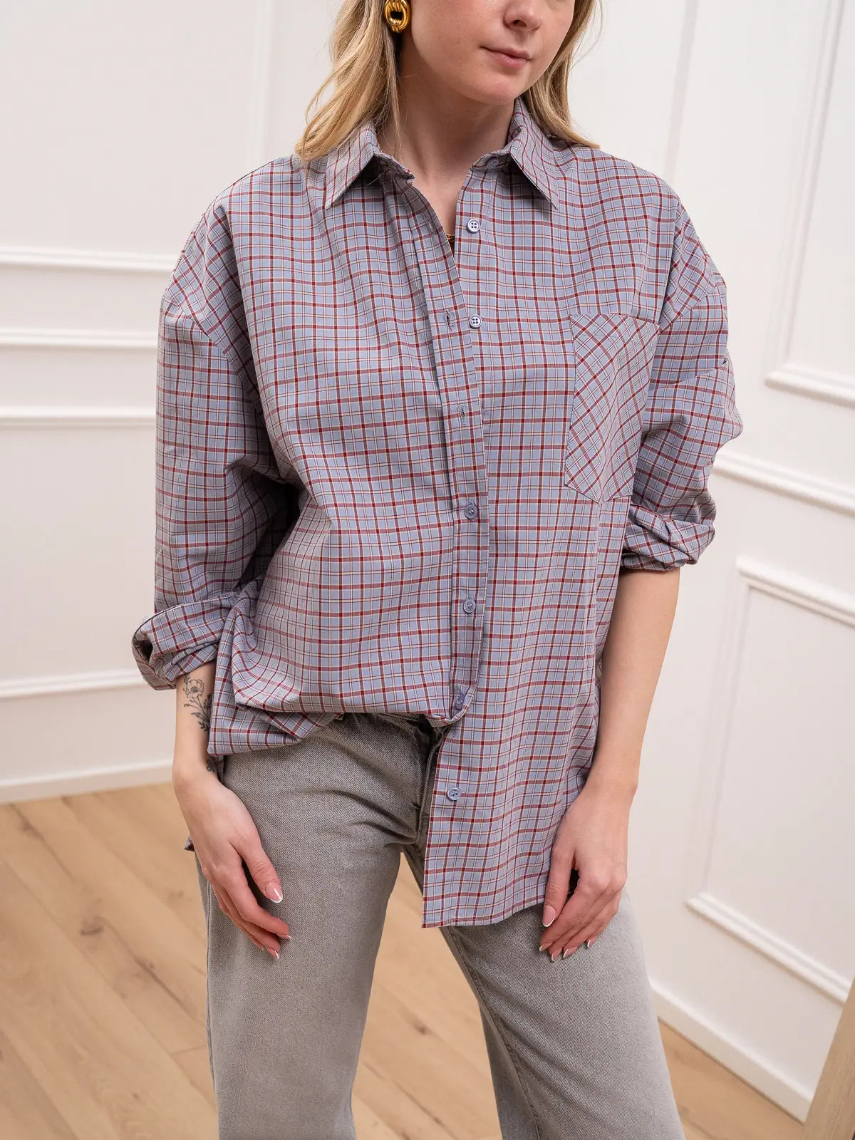 Camicia celeste check rossa - Vicolo