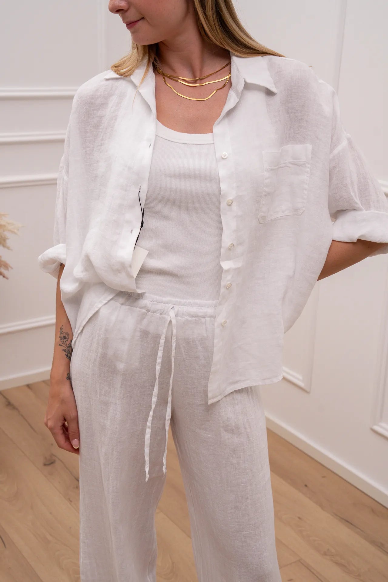 Camicia Natural bianca 100% lino - Dixie