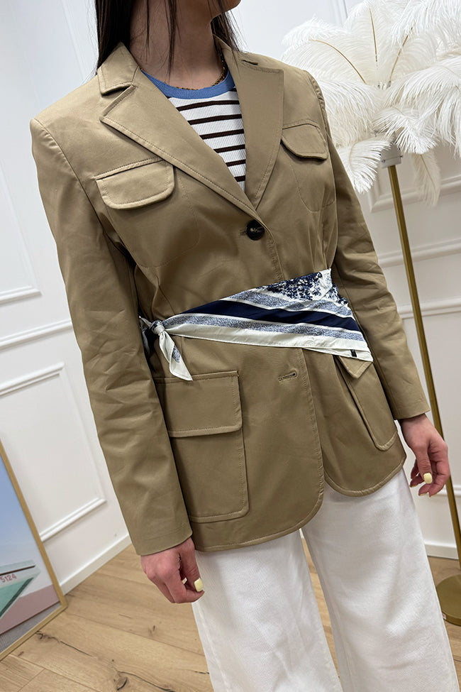 Giacca sabbia con tasche e foulard - Tensione In