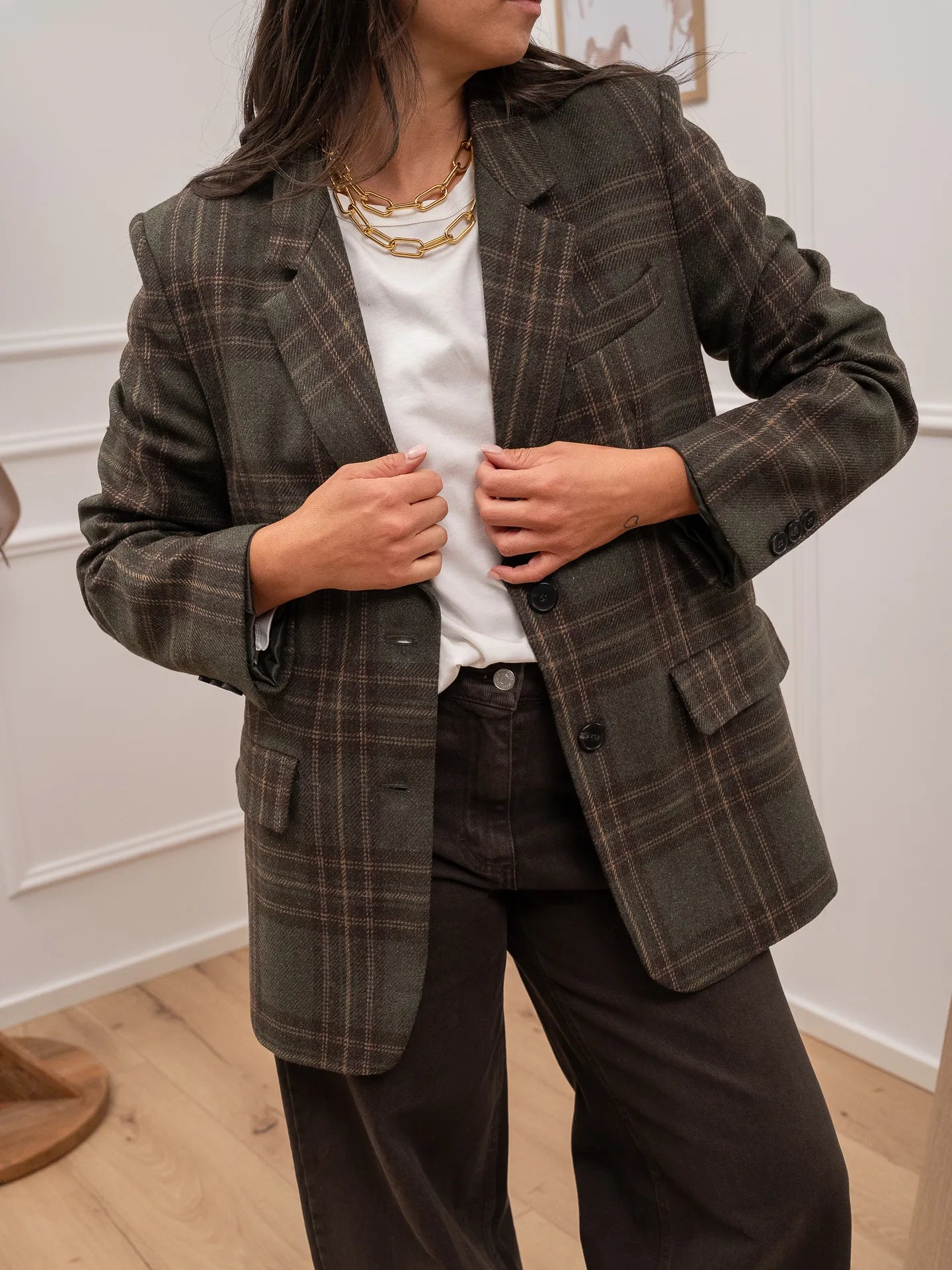 Blazer in panno di lana check verdone - Vicolo