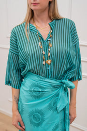 Camicia Daily rigata turchese in mussola di cotone - Tensione In