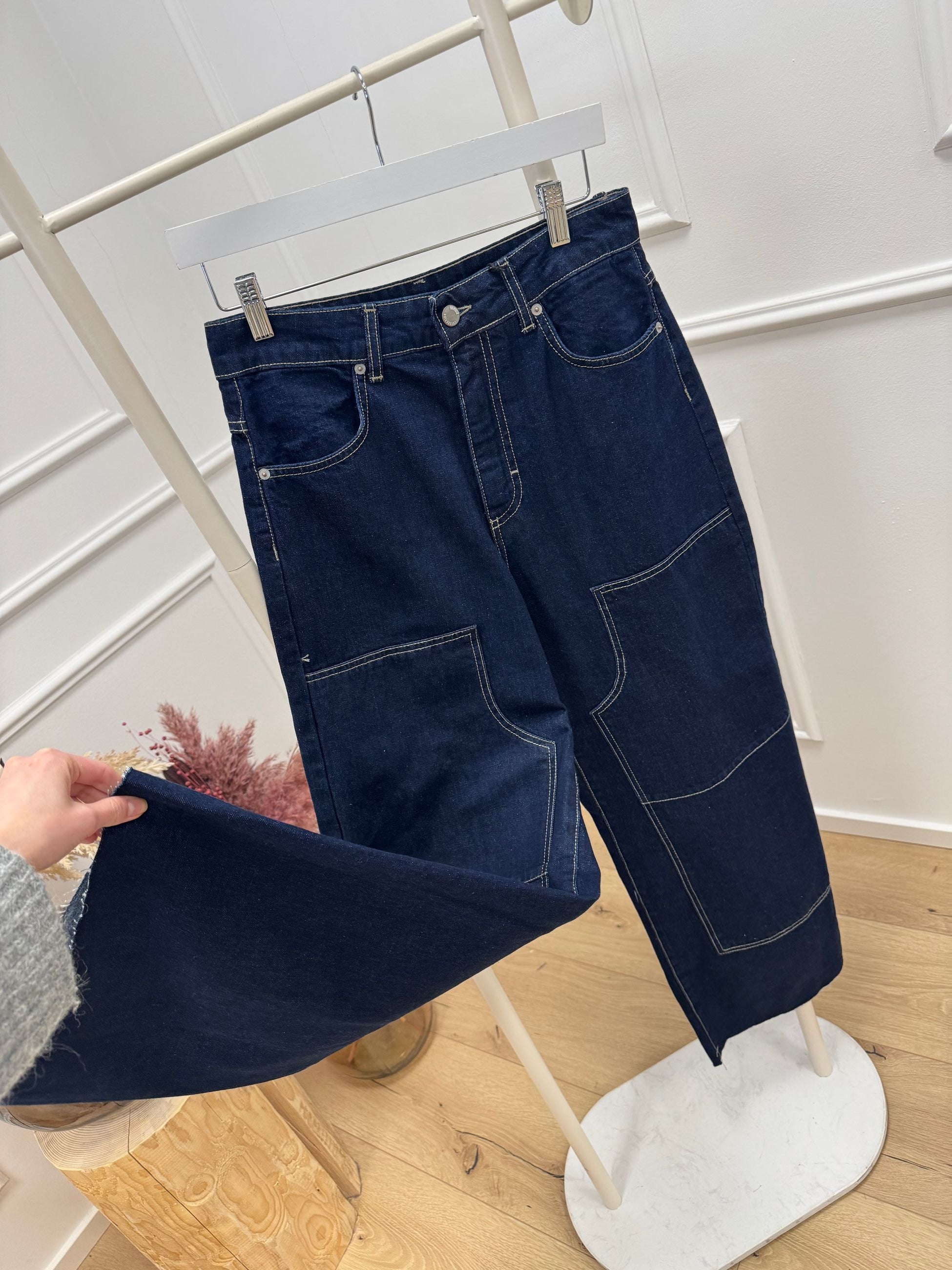 Jeans Giusy Western denim scuro cuciture bianche - Tensione In