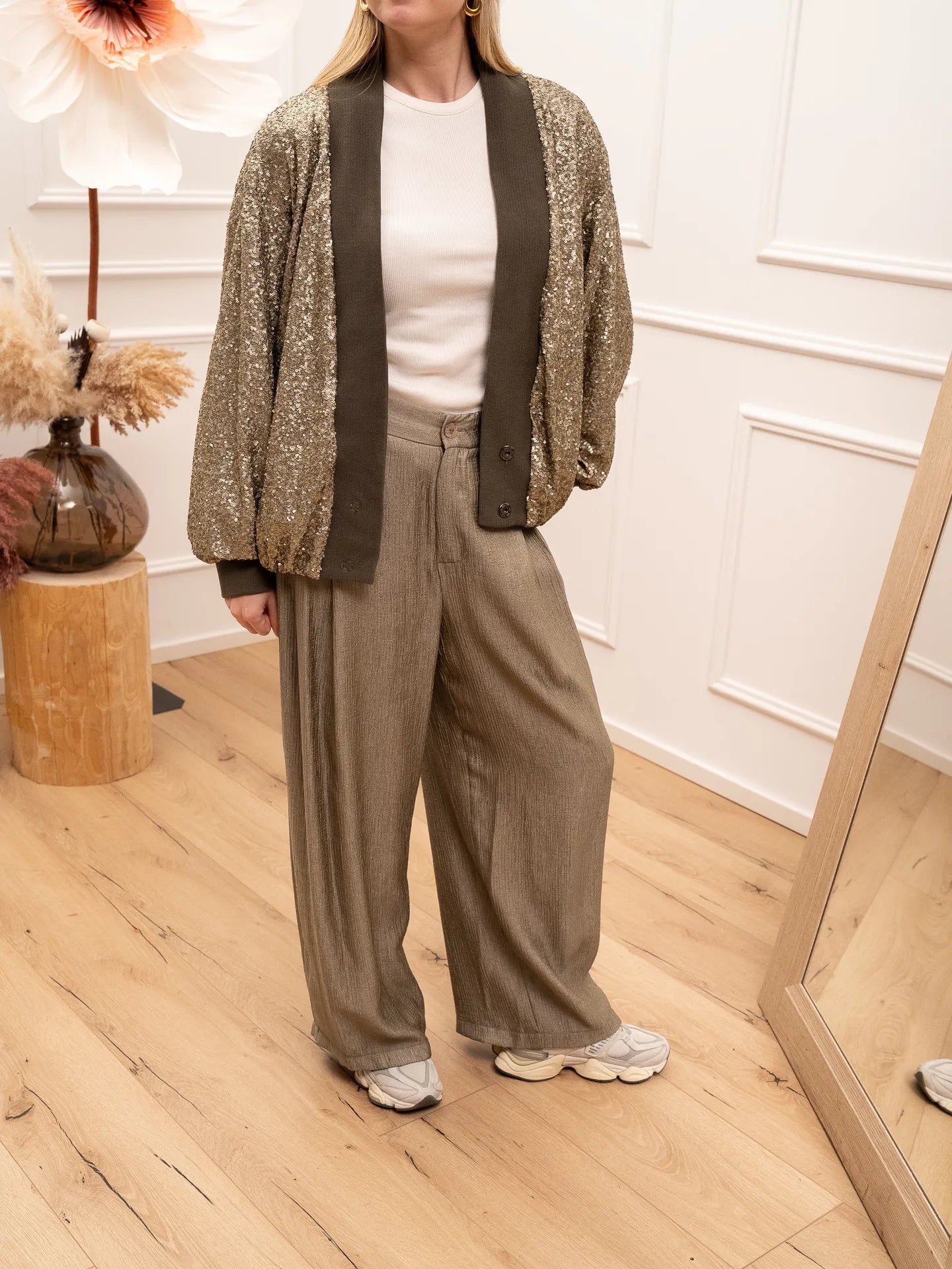 Pantaloni salvia in viscosa goffrata - Philia Loft