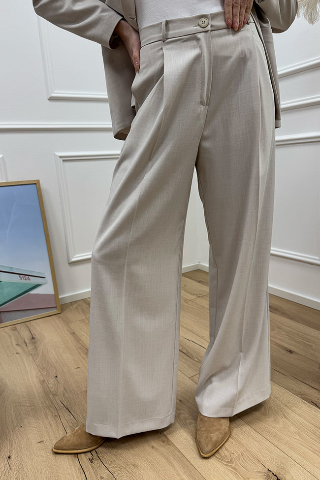 Pantaloni fiammati vaniglia con pinces - HaveOne