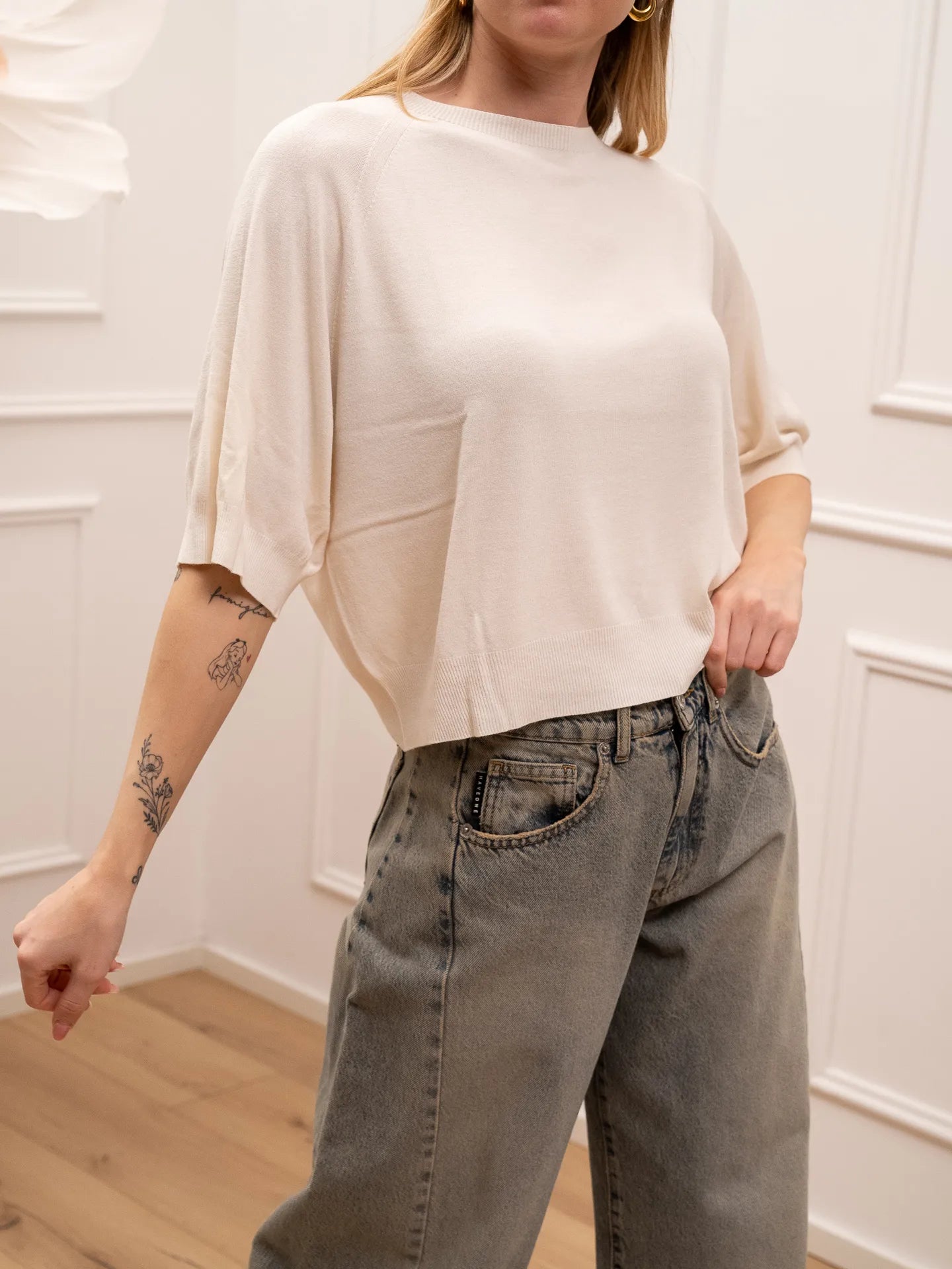 Maglia a scatoletta panna mezza manica - Vicolo