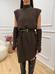 Vestito dolcevita corto moro con manicotti - Dixie