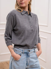 Maglia polo grigio mélange 100% lana - Vicolo