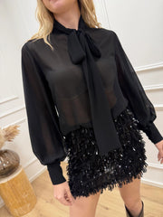 Blusa in crepe nera con fiocco - Vicolo