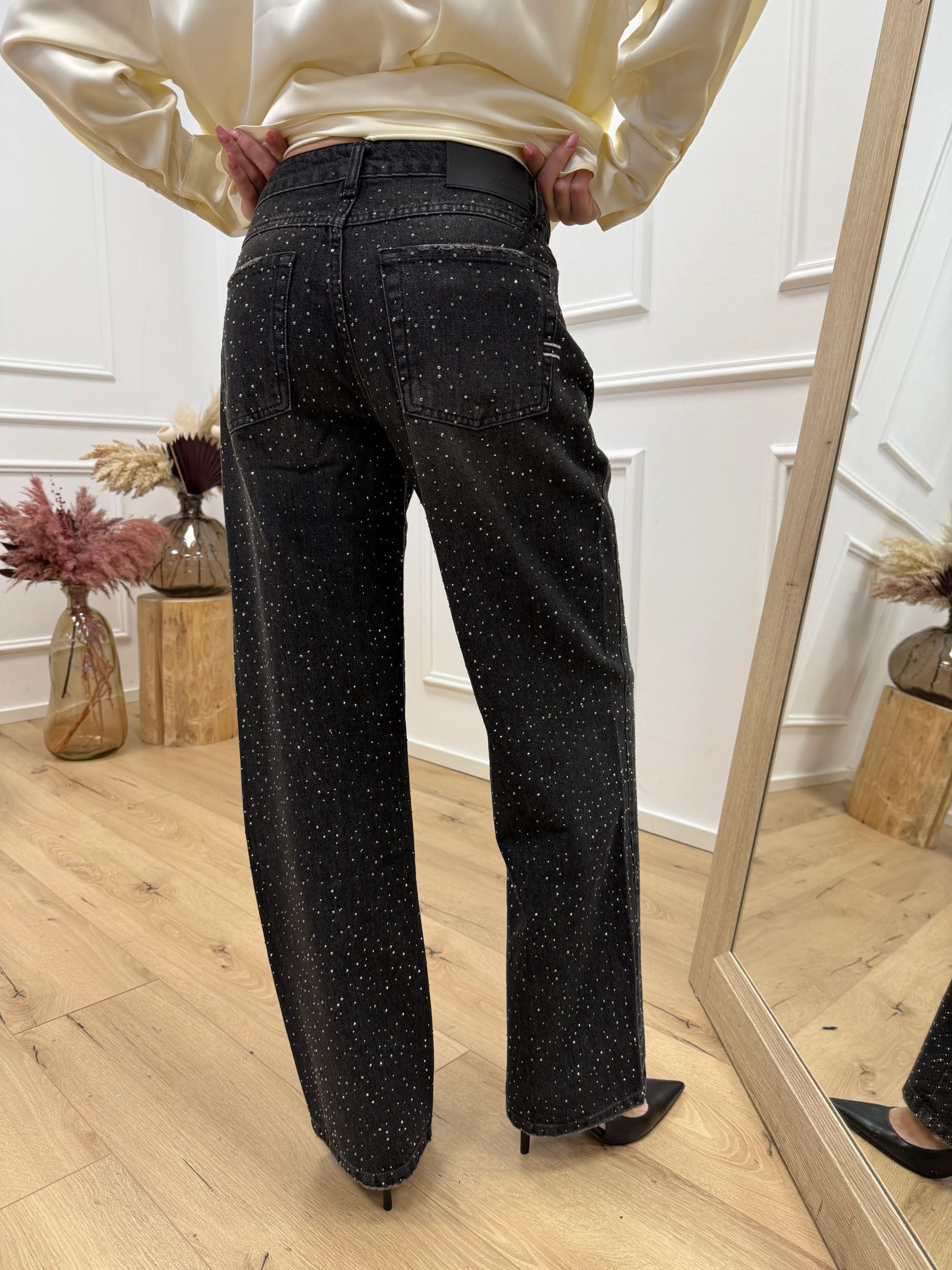 Jeans Melody nero con strass - Vicolo