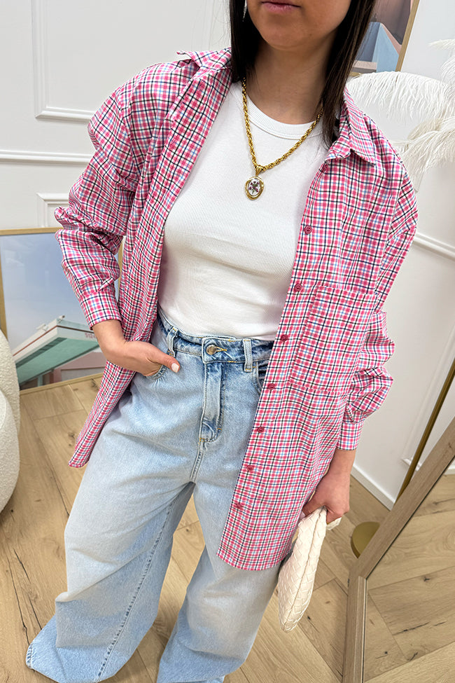 Camicia vichy rosa fit oversize - Crispy