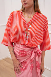 Camicia Daily rigata rosa in mussola di cotone - Tensione In
