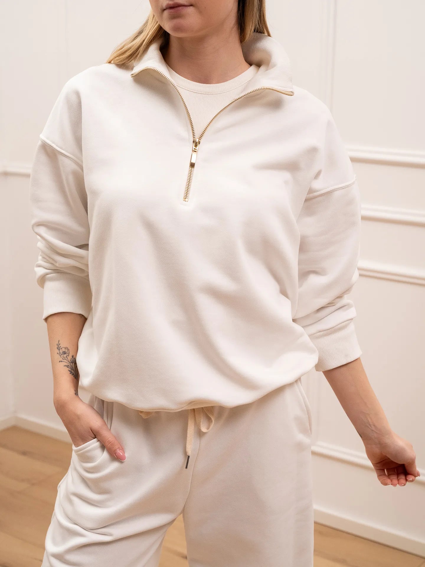 Felpa panna con zip dorata - Tensione In