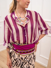 Camicia riga larga burro e viola in lyocell - HaveOne