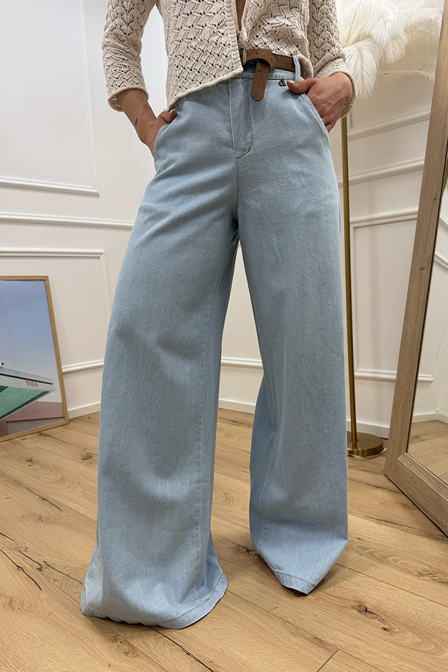 Jeans in denim chiaro leggero cintura cuoio - Dixie