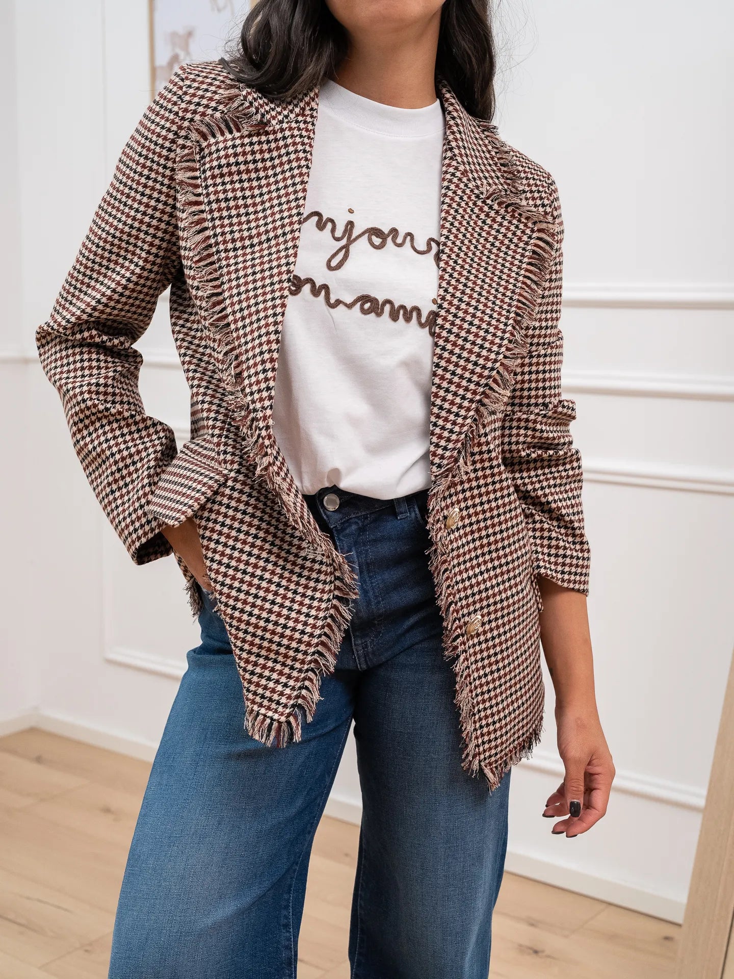 Giacca pied de poule vino, nero sfrangiata - Vicolo