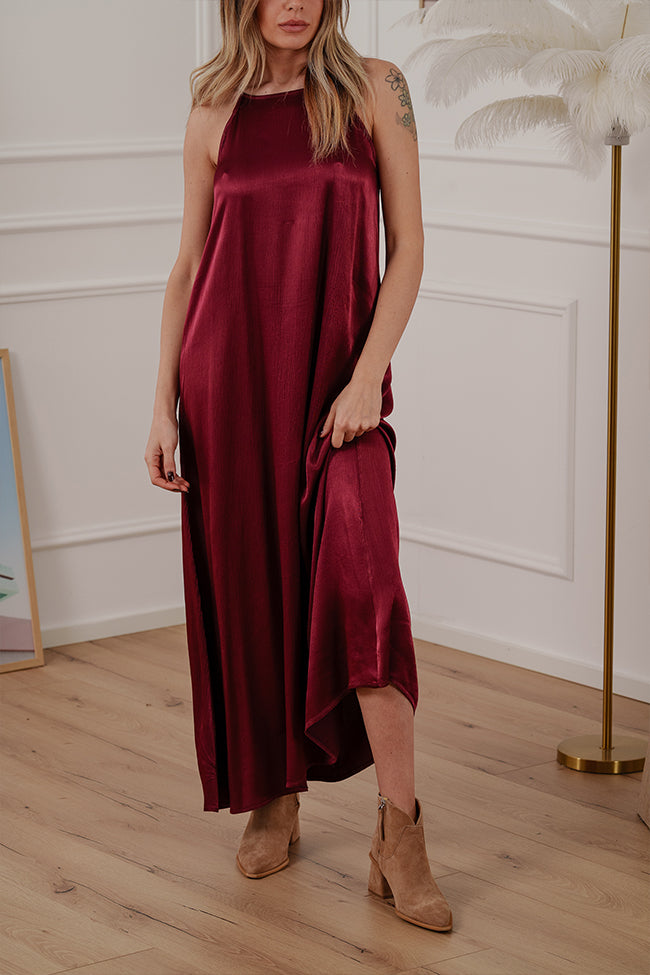 Vestito trapezio bordeaux in viscosa - HaveOne