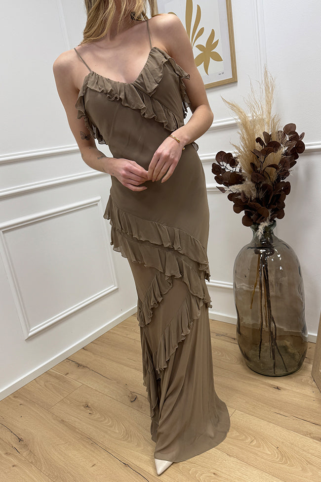 Vestito spalline fini tortora con rouches - Aniye By