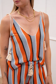 Top Seaside celeste e arancio con nappine - HaveOne