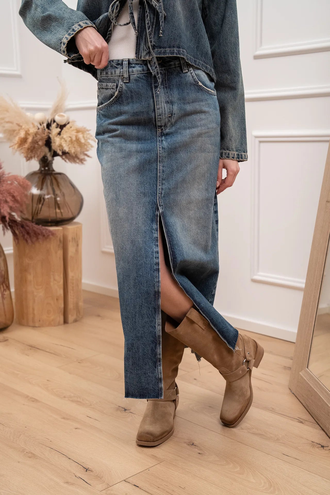 Gonna lunga in denim con spacco - Vicolo