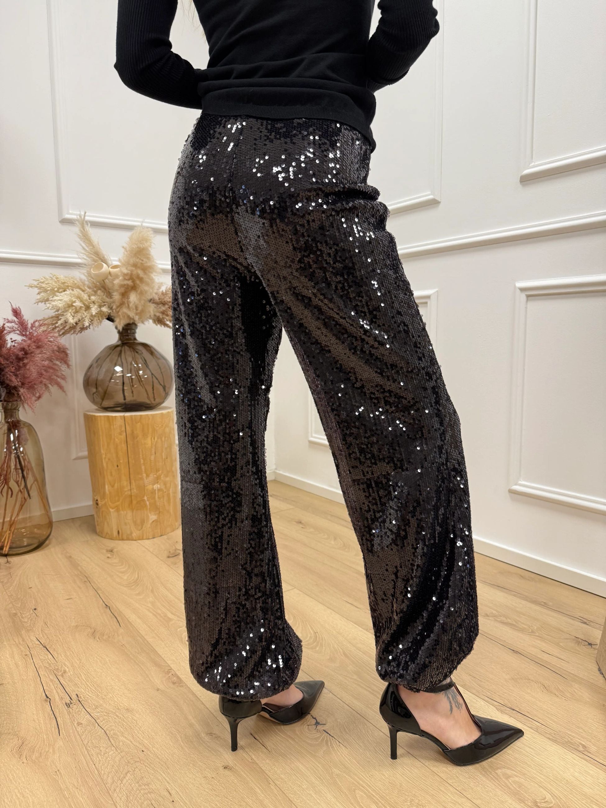 Pantaloni in paillettes neri a palloncino - Vicolo