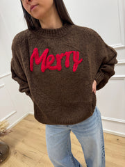 Maglione girocollo moro ricamo Merry - You Decide