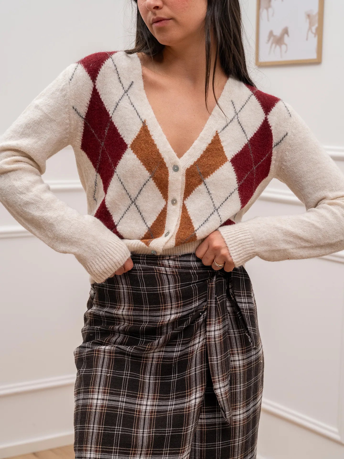 Cardigan rombi slim fit panna, vino, coccio e antracite - HaveOne