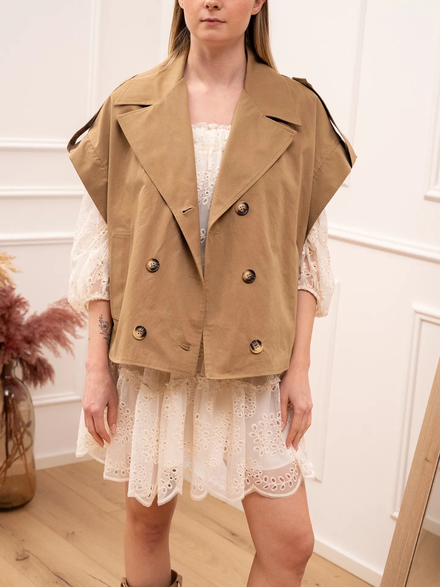 Gilet doppiopetto camel in cotone - Tensione In