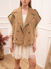 Gilet doppiopetto camel in cotone - Tensione In