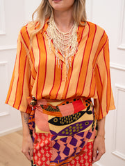 Camicia rigata arancio, salmone e rosso - Dixie