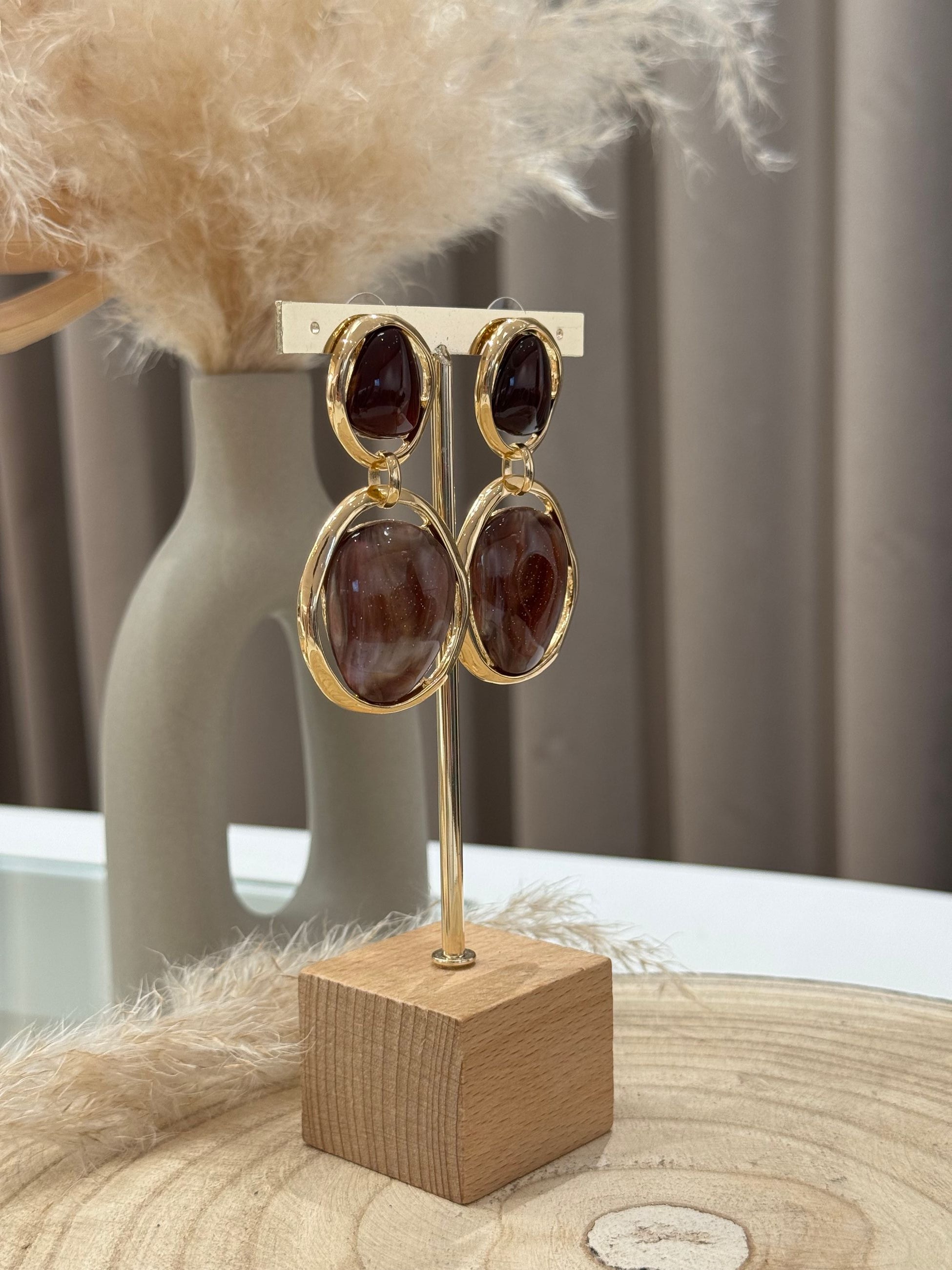 Orecchini pendenti pietra marrone - Calibro Shop
