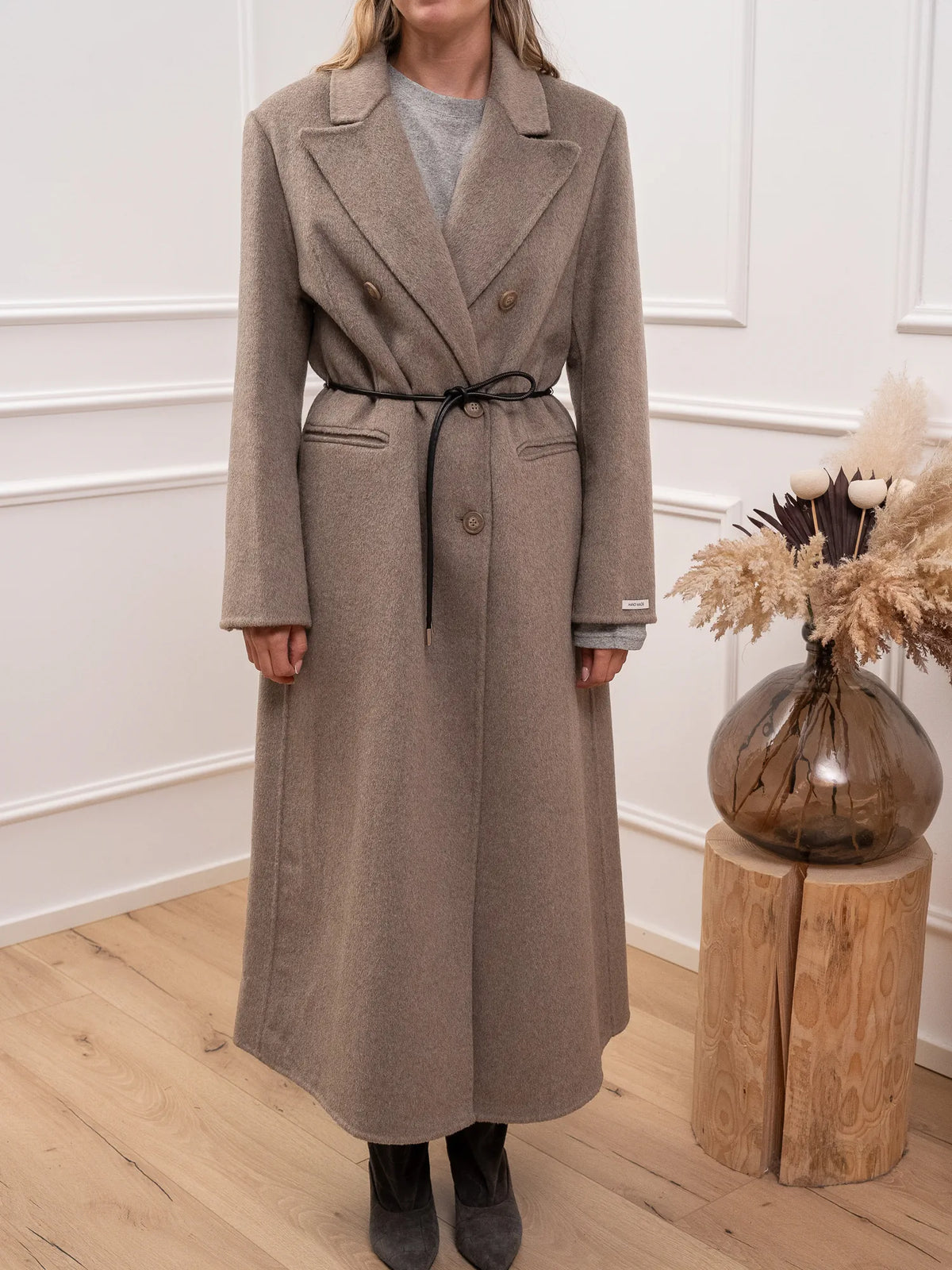Cappotto misto lana cintura in ecopelle - HaveOne