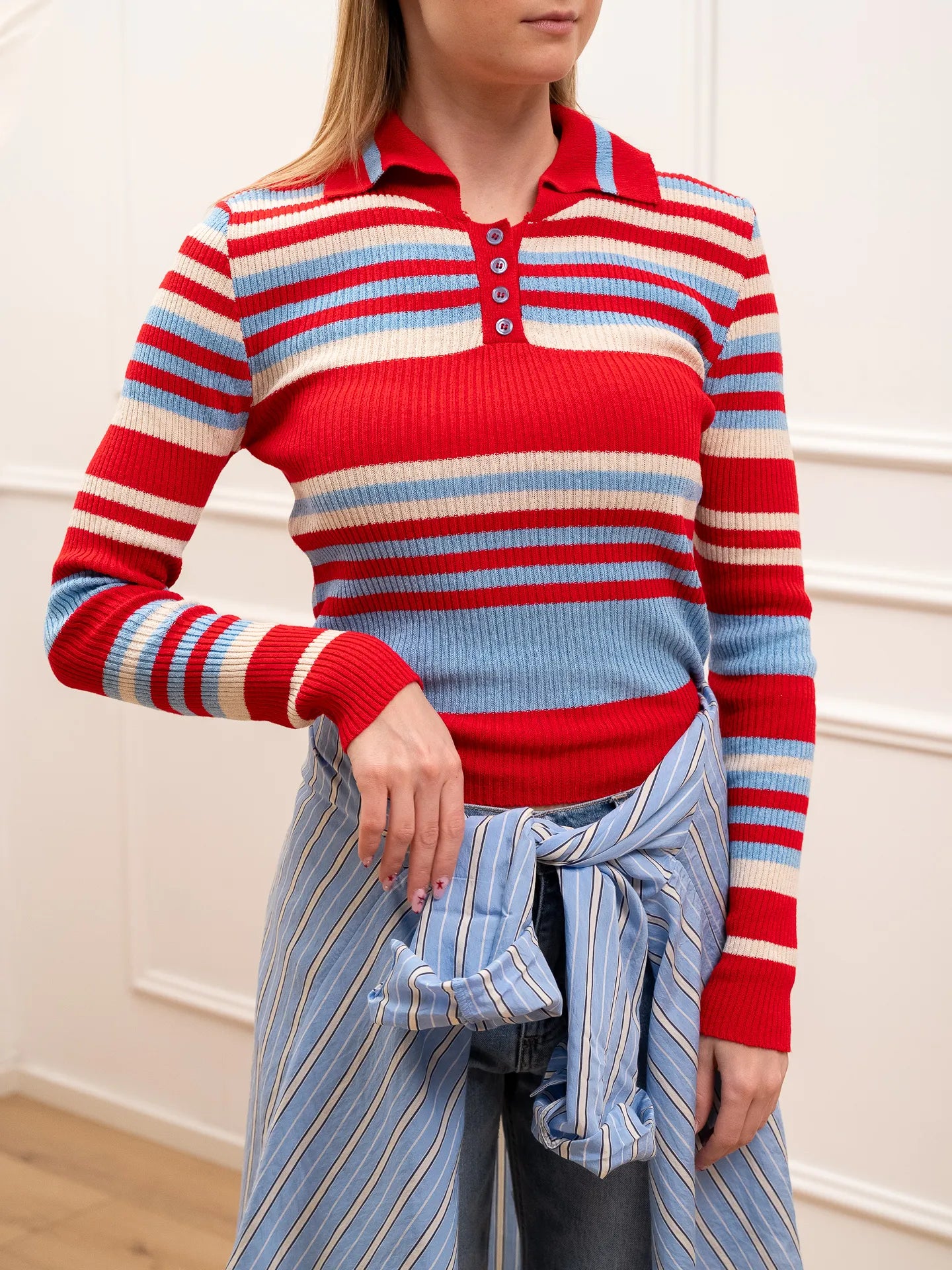 Polo a costine rosso, burro e celeste slim fit - HaveOne