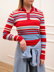 Polo a costine rosso, burro e celeste slim fit - HaveOne
