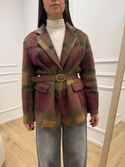 Giacca cappotto check bordeaux e camel - Vicolo