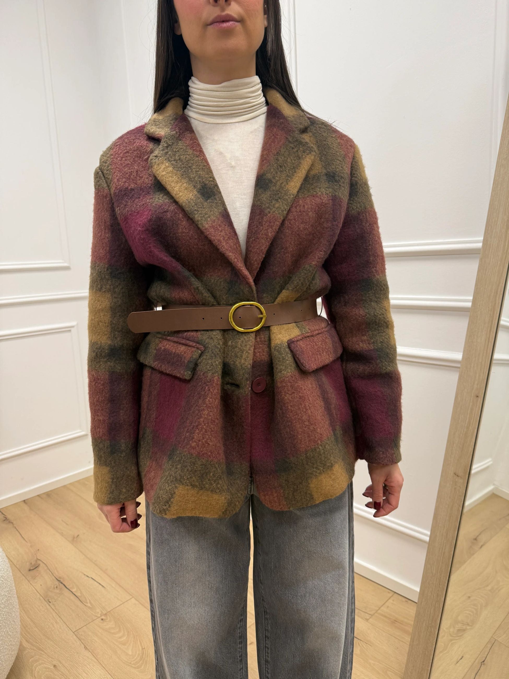 Giacca cappotto check bordeaux e camel - Vicolo