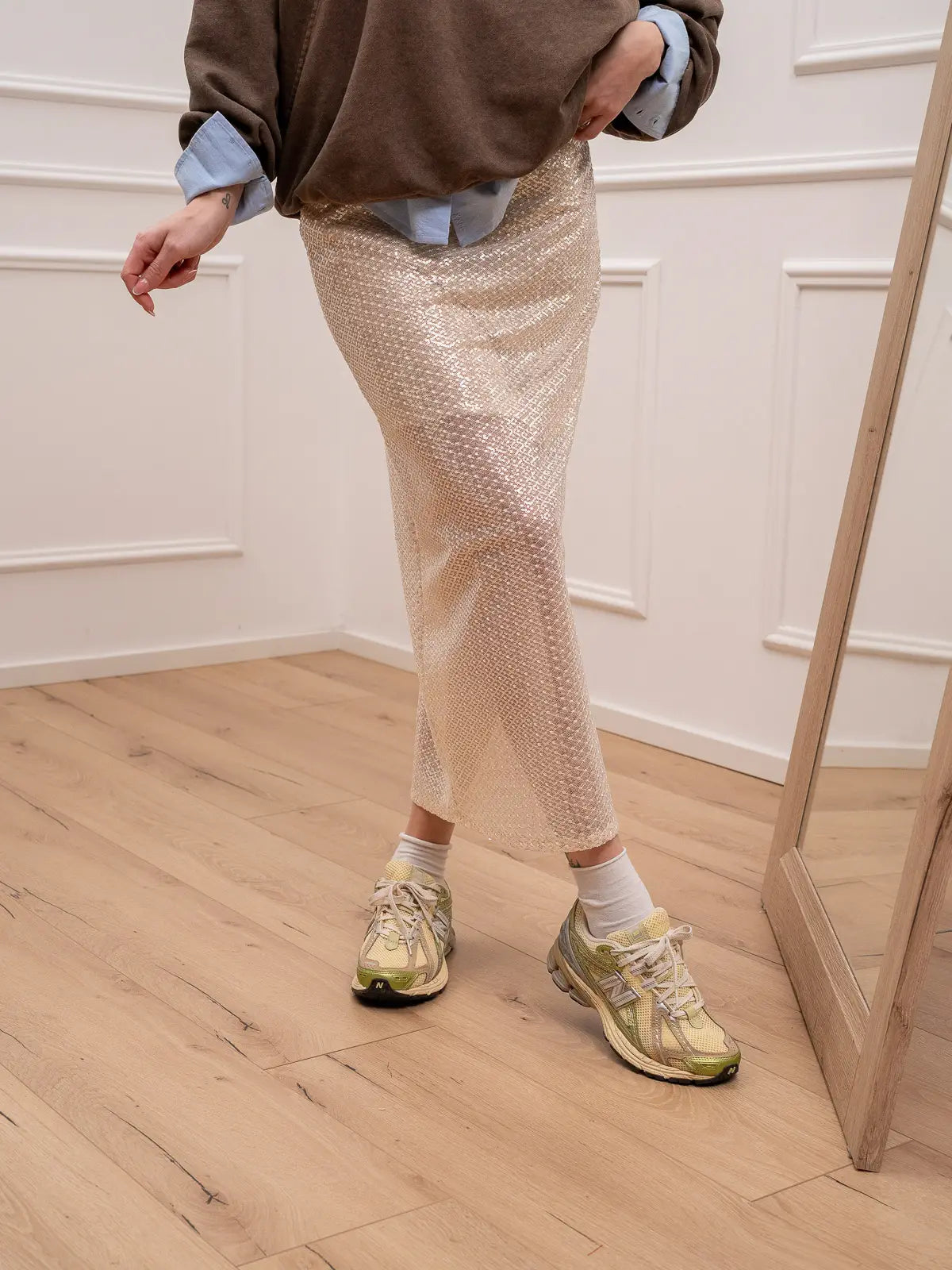 Gonna nude con ricami e paillettes - HaveOne