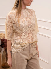 T shirt in pizzo burro a mezza manica - HaveOne