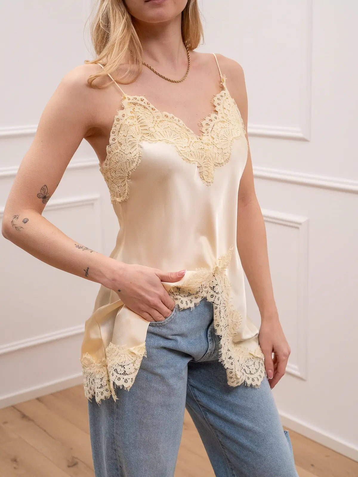 Canotta in raso e pizzo chantilly - Philia Loft