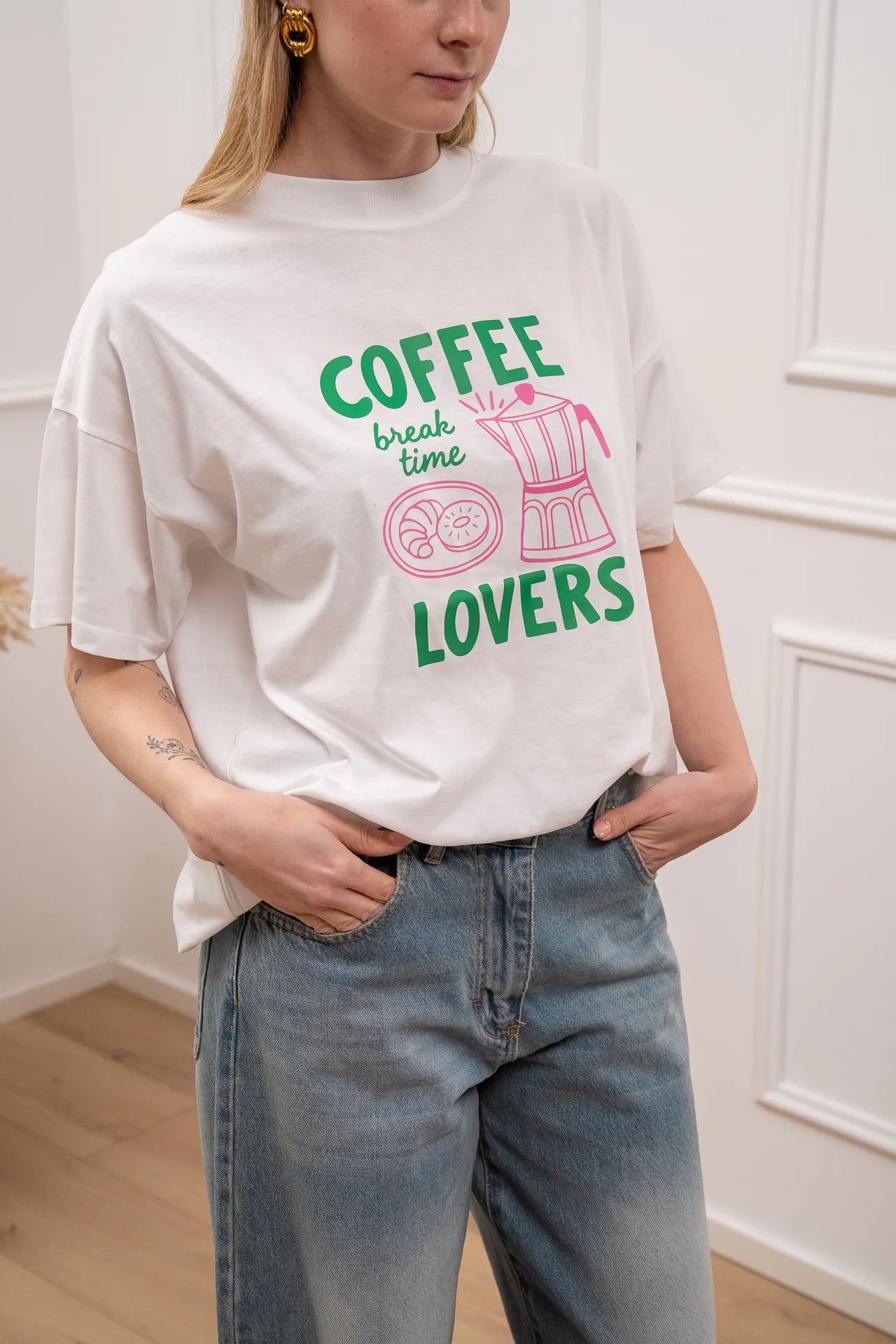 T shirt bianca Coffè Lovers - Vicolo