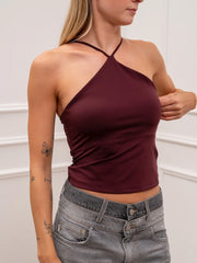 Top Cross elasticizzato borgogna con scollo america - Vicolo