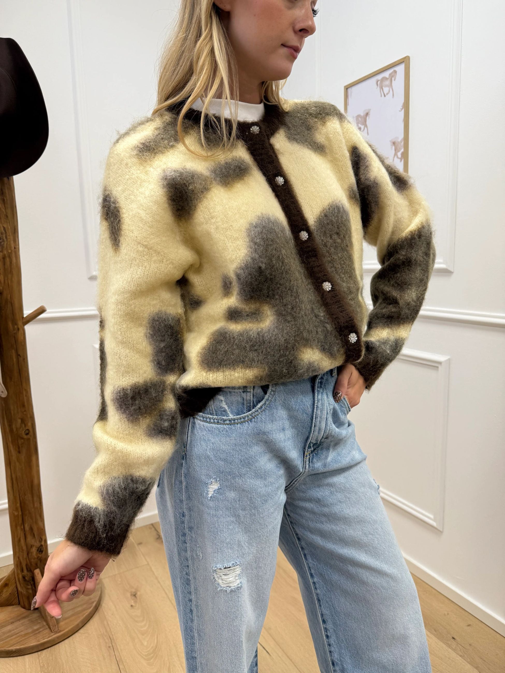 Cardigan cow con bottoni gioiello - Philia Loft