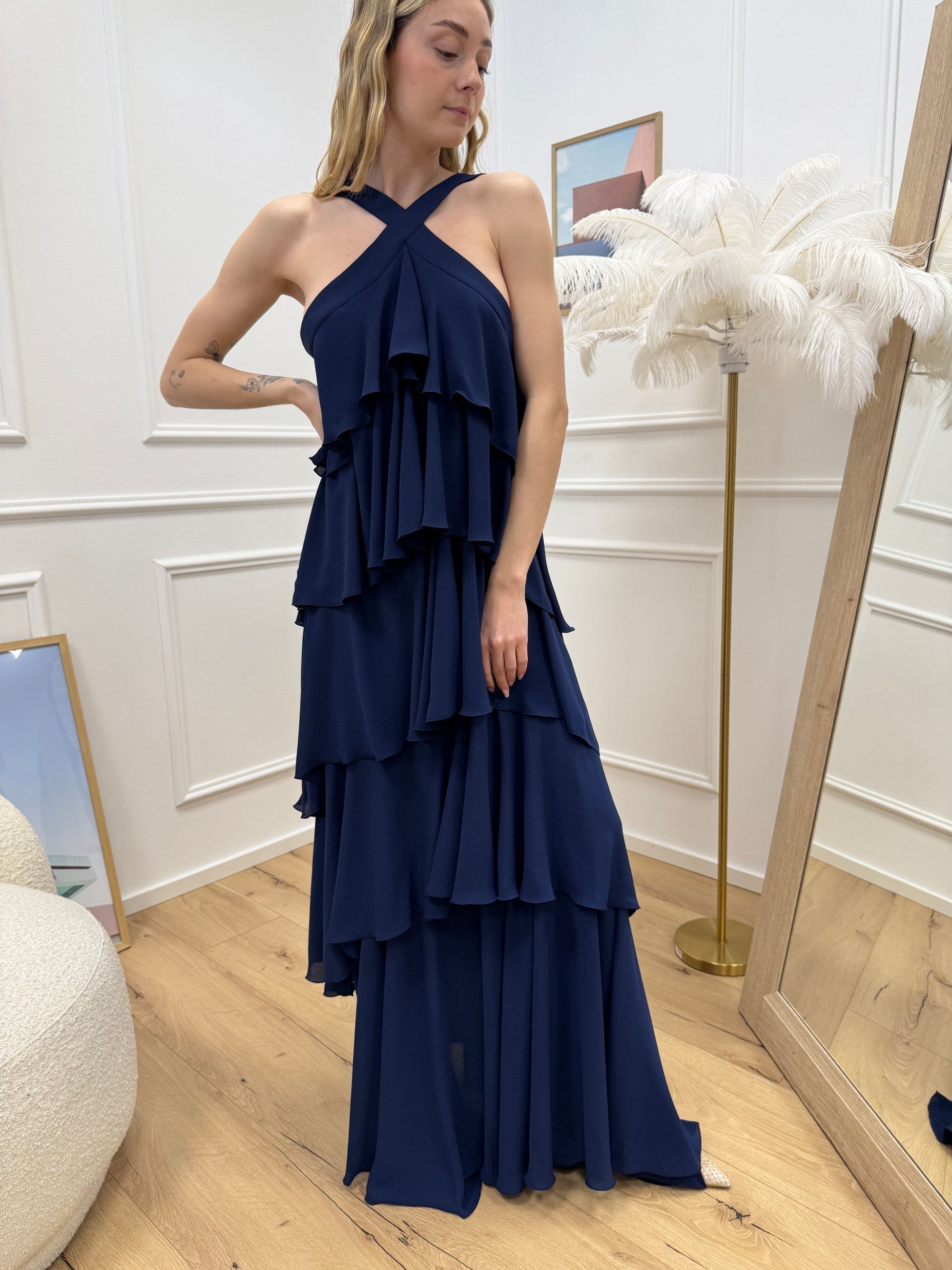 Vestito Lilly blu notte a balze - Silence Limited