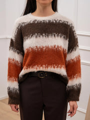 Maglia garzata a righe moro, panna e coccio - HaveOne