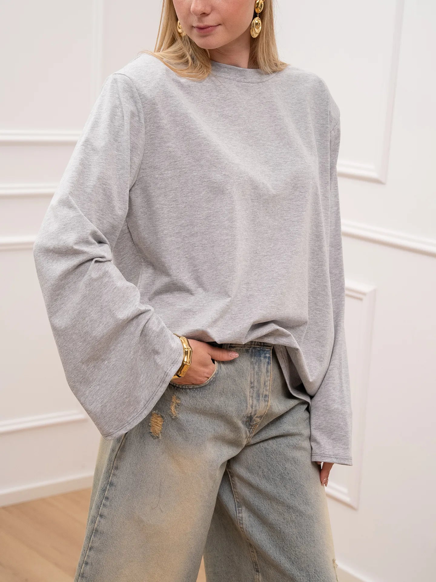 T shirt must have grigia manica campana e spalline - Crispy