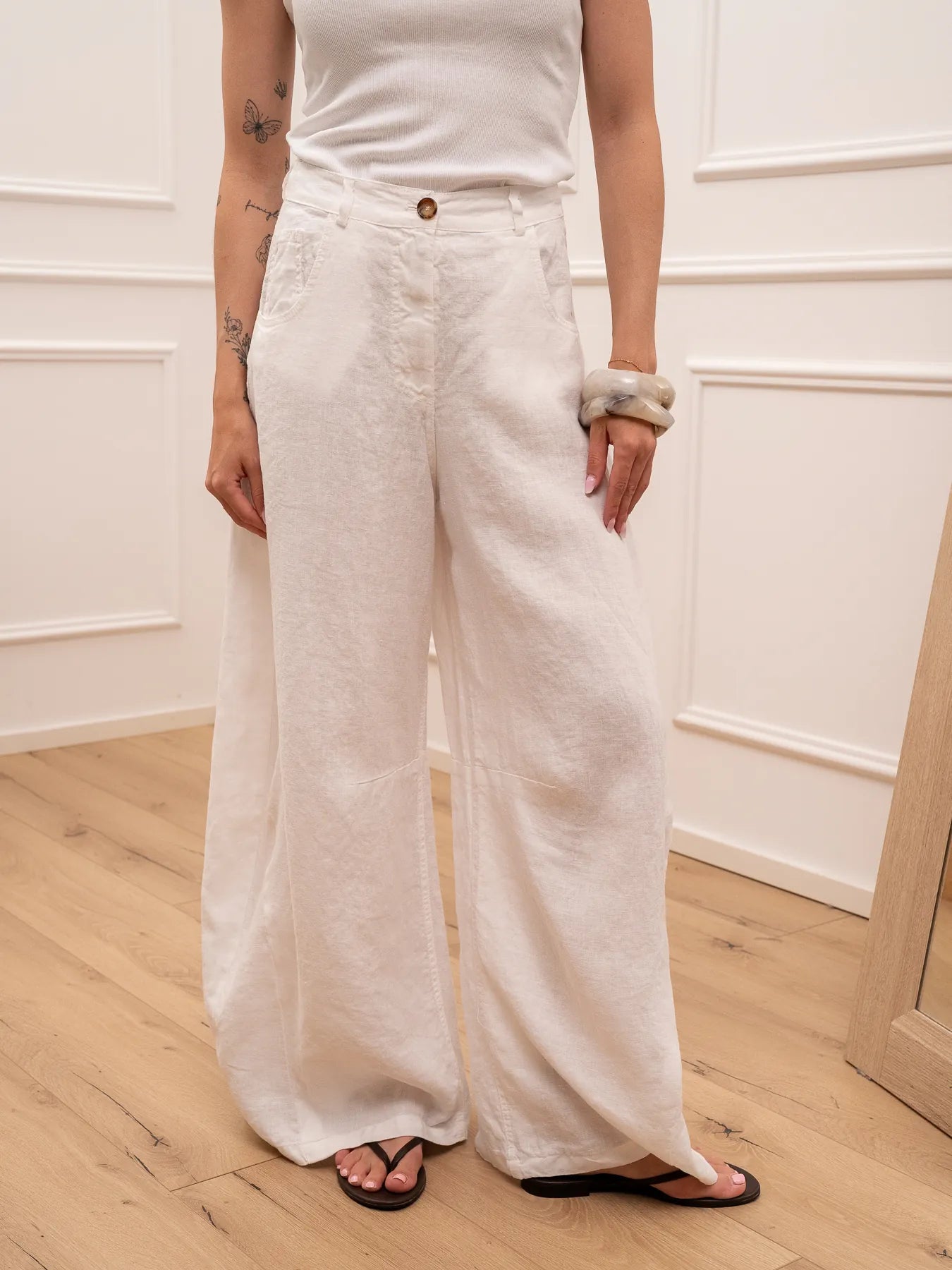 Pantaloni Louvre bianco 100% lino - Tensione In