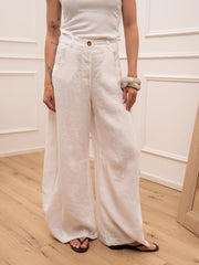 Pantaloni Louvre bianco 100% lino - Tensione In