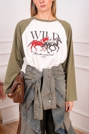 T shirt Wild bicolor manica a campana - HaveOne