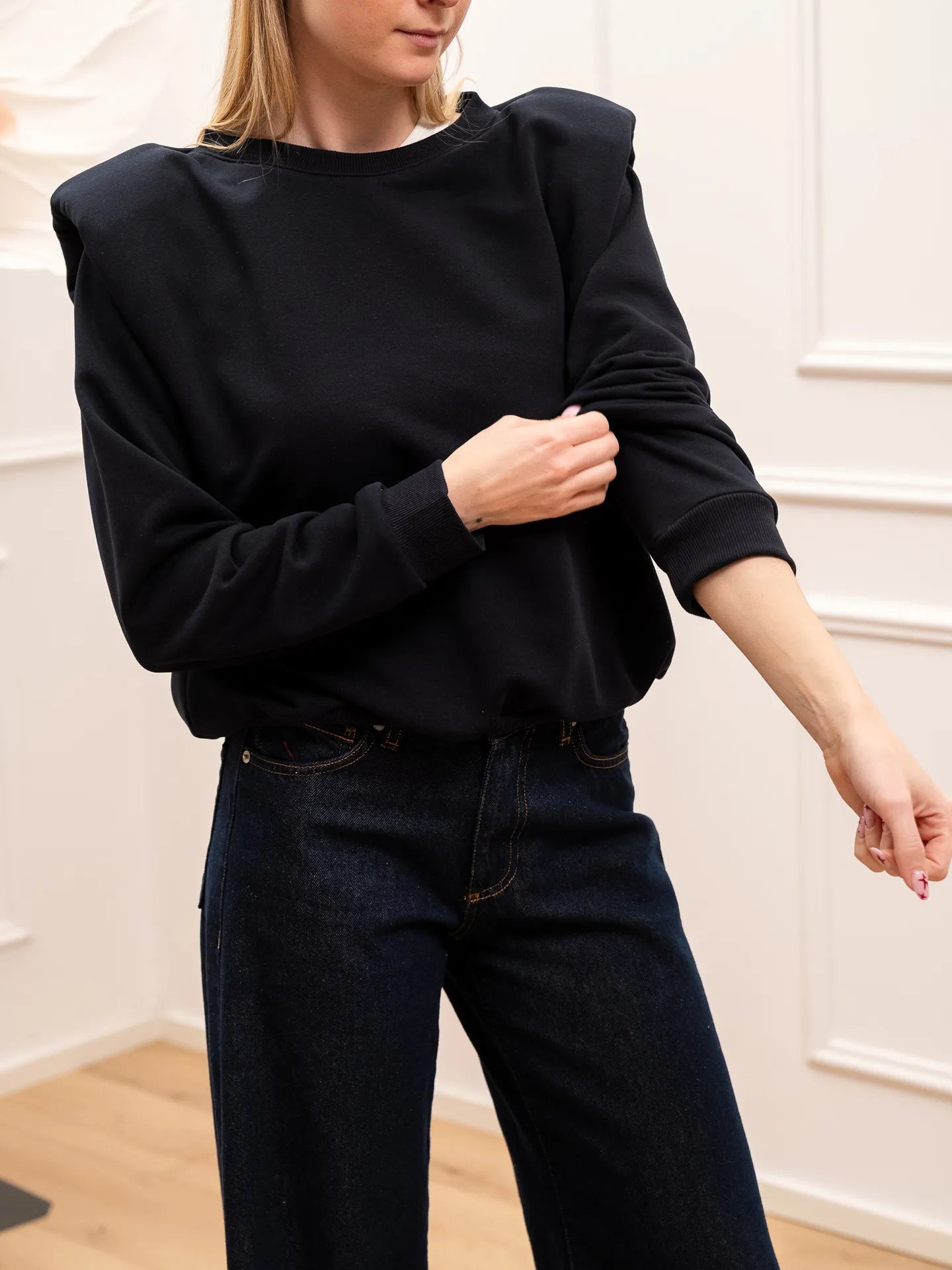 Felpa blu navy spalline imbottite in cotone - Dixie