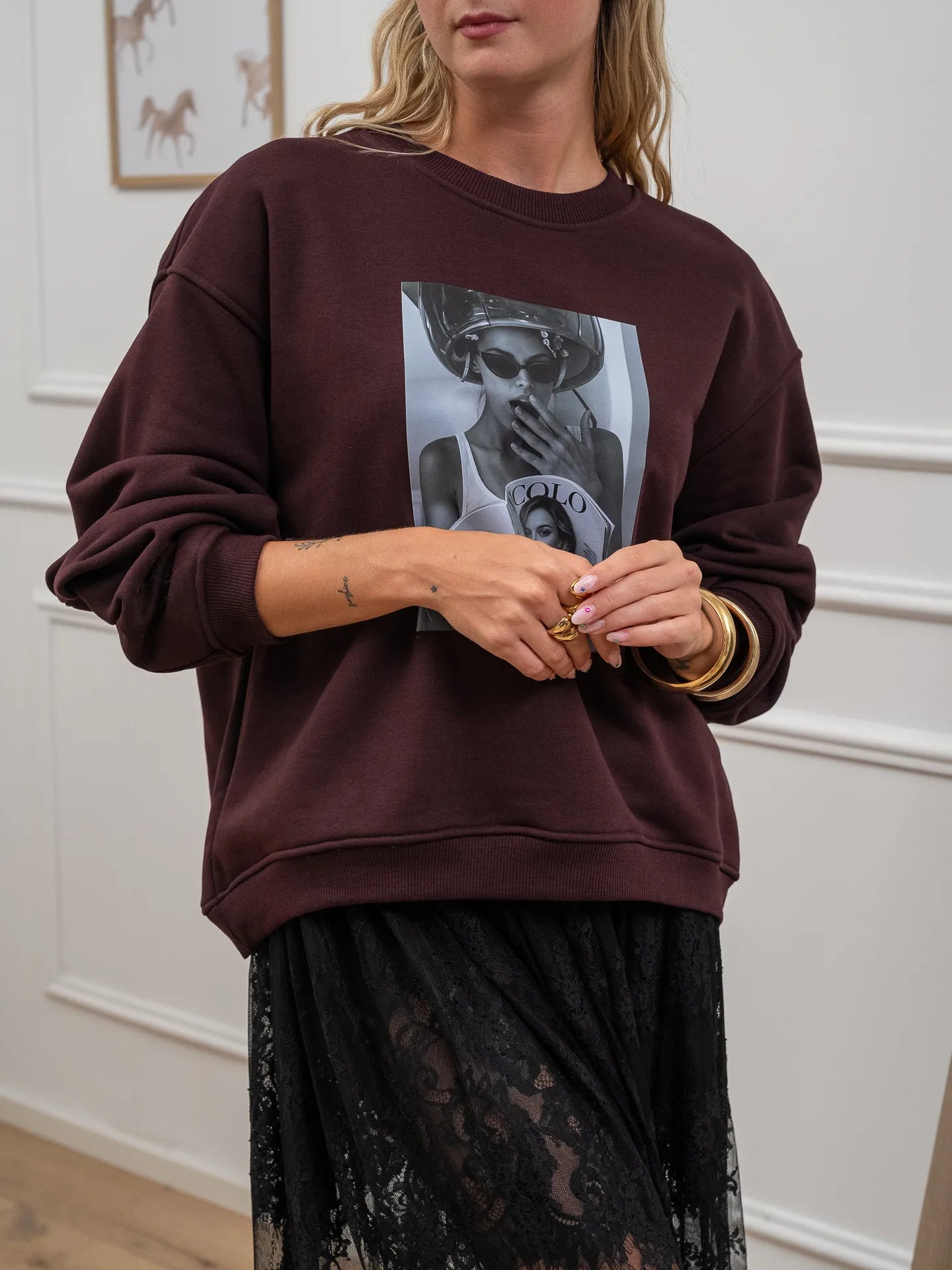 Felpa "Vanity" vinaccia con stampa - Vicolo